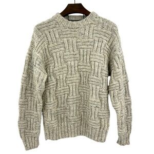 Vintage Handmade Cable Knit Crew Neck Raised Heavy Knit fisherman Sweaterr SZ L